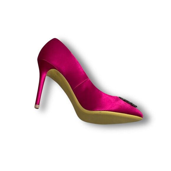 Audrey Brooke Fuchsia Bella Heels 8.5M Satin Upper & Leather Sole With Rhineston - Picture 4 of 6